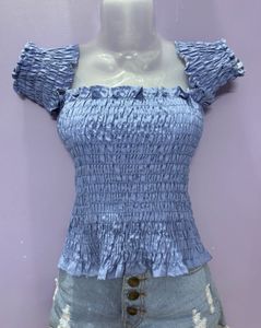 🩵Smocked Puff Sleeve Crop Top