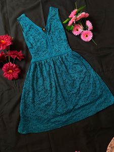 Teal Lace V-Neck Dress
