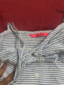 Striped Blue Embroidered Top