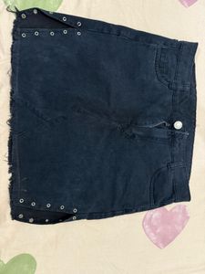 Distressed Denim Mini Skirt