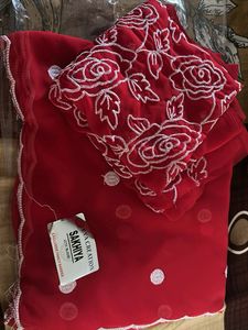 Red Saree with Embroidered Blouse