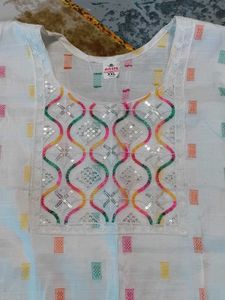 White Kurta with colorful prints