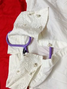 Elegant Pearl Embellished White Blouse