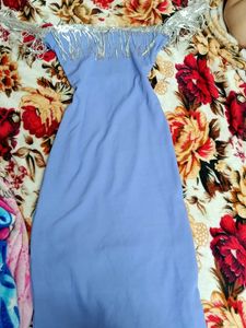 Sparkly Fringe Off-Shoulder Maxi Dress
