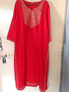 Red Embellished Kurta