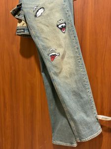 🎋Hand Painted Vintage Wash Jeans