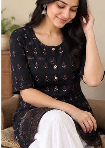 Black Printed Kurta With Plazzo