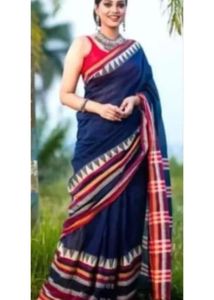 Elegant Navy Saree with Red Border