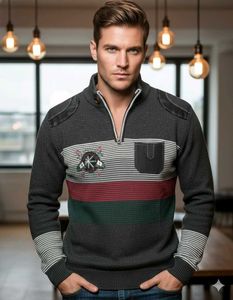 Stylish Striped Pullover Sweater With Zip Detail