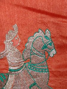 Orange Embroidered Saree with Blue Blouse