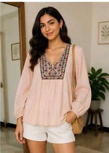Embroidered V-Neck Blouse