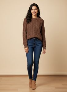Brown Cable Knit Pullover Sweater