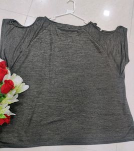 Girls Grey Cut Shoulder Top