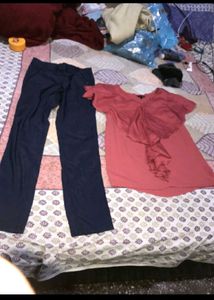 Comfortable Blue Pants &amp; Coral Top Set