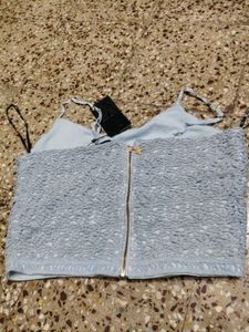Zudio Cute Blue Cropped Top with Zipper