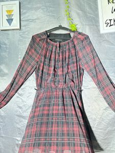 MANGO Red Plaid Long Sleeve Dress