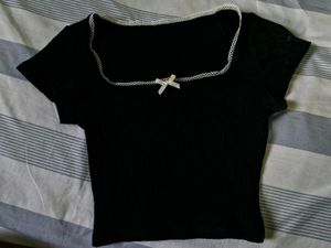 Cute Black Cropped Top with Bow