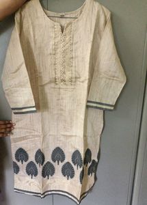 Classic Beige Kurti with Leaf Print