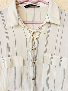 Chic Striped Lace-Up Blouse
