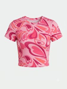 Y2K Aesthetic Pink Heart Print Crop Top