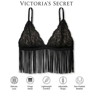 Black Lace Fringe Bralette extra large
