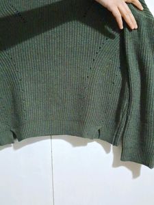 Army Green Dropped Shoulders Sweater