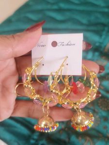 Gold Jhumka Earrings with Beads