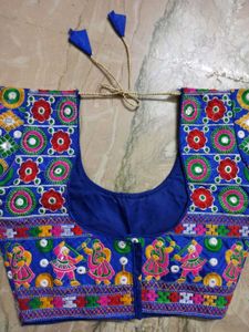 Embroidered Blue Choli with Mirror Work