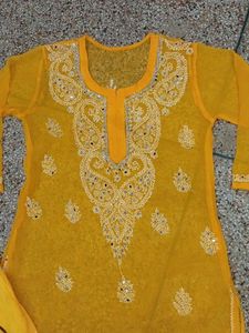lukhnawi Yellow Embroidered Kurta
