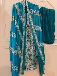 Beautiful Teal Embroidered Kurta Set