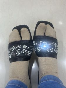 Embellished Black Flat Sandals