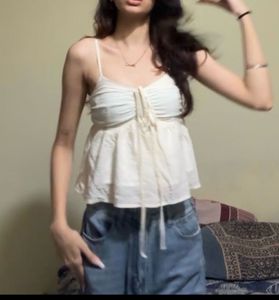 Cream Cami Top with Tie-Up Detail