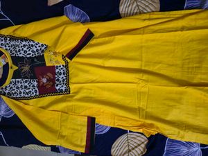 Vibrant Yellow Kurta with Patchwork