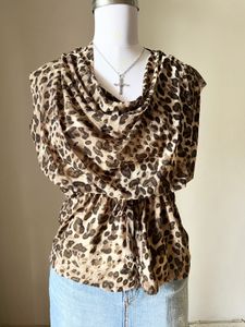 Chic Leopard Print Cowl Neck Top