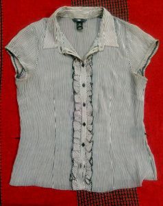 Striped Ruffle Button-Up Shirt