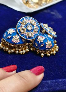 Stunning Blue Meenakari Jhumka Earrings