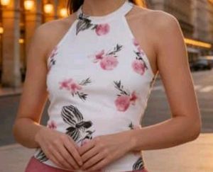 Floral Halter Neck Crop Top