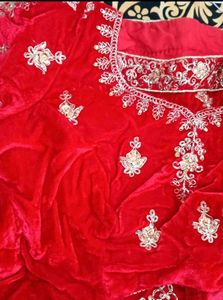 Red Velvet Lehenga Choli with Gold Embroidery