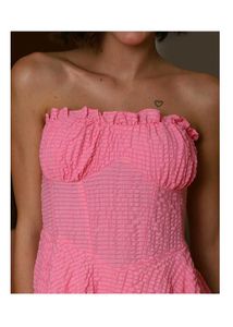 Pink Strapless Tiered Mini Dress