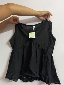 Black Sleeveless Ruffle Top
