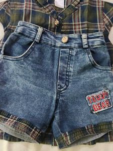 Cute Plaid Top &amp; Denim Shorts Set
