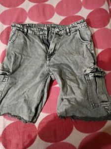 Gray Wash Cargo Denim Shorts