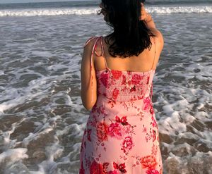 Floral Print Midi Dress with Tie Straps
