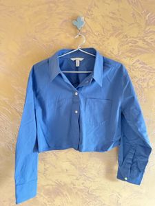 Blue Cropped Button-Up Shirt