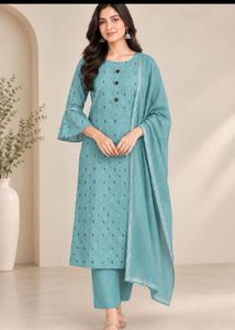 Stylish Teal Printed Kurta Set with Dupatta