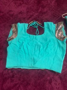 Teal &amp; Gold Sequin Indian Sari Blouse