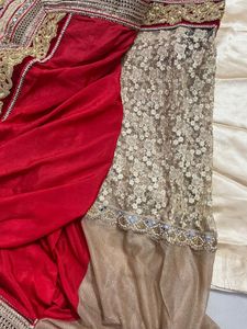 beautiful heavy saree in two colours red &amp; cream