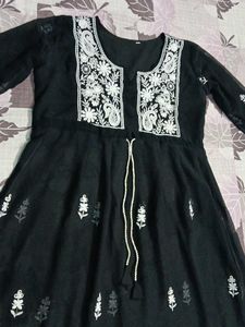Stylish Embroidered Black Chickenkari Kurti