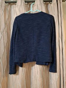 Mango Navy Blue Textured Blazer
