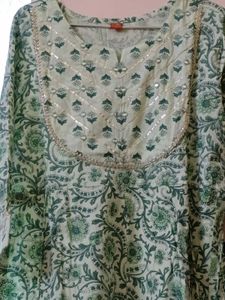Blue Floral print kurti set with dupatta